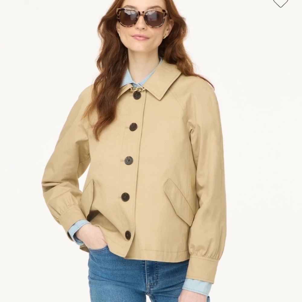 J.Crew Factory Short Utility Trench Jacket British Khaki Cotton Size Medium